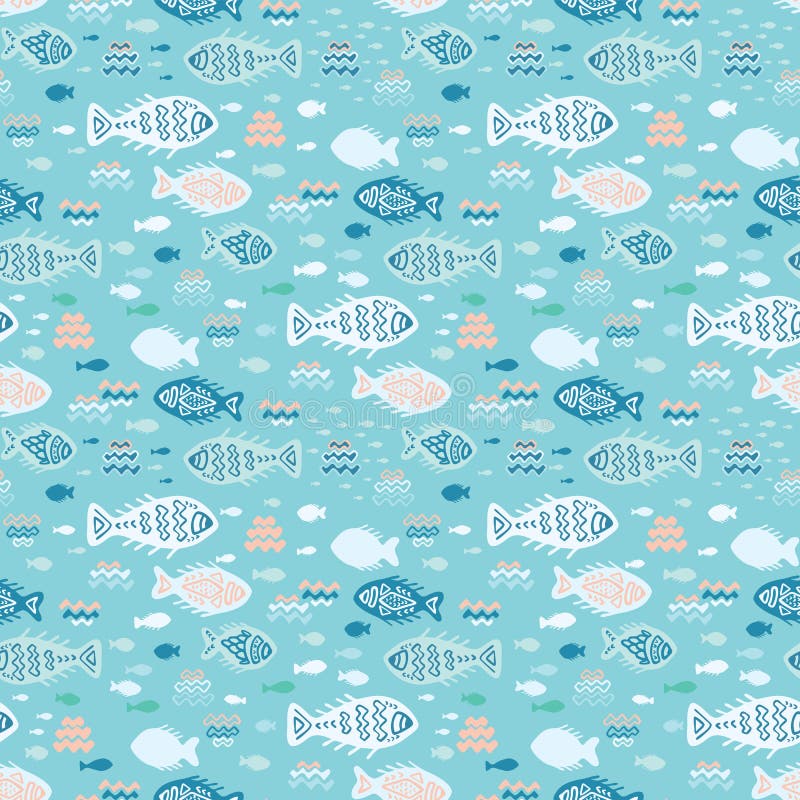 Griffonnages minuscules en pastel bleus de poissons illustration libre de droits Griffonnages minuscules en pastel bleus de poissons illustration libre de droits