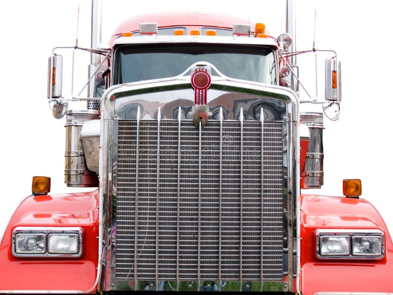 Steel grill of red truck isolated on the white background. Steel grill of red truck isolated on the white background