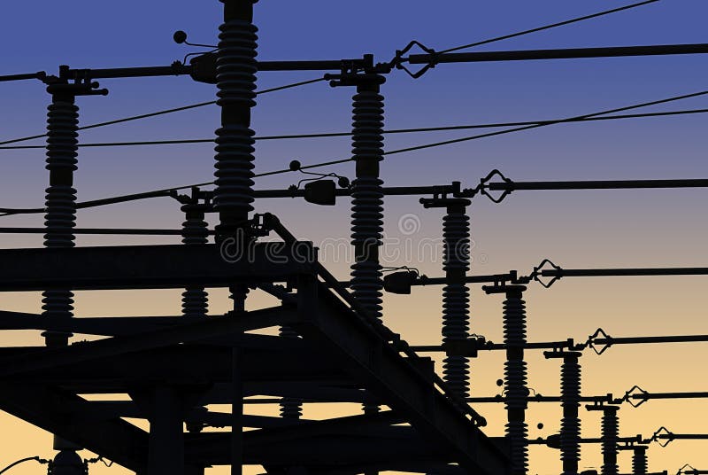 Griglia di corrente elettrica in siluetta fotografie stock libere da diritti