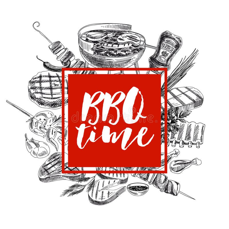 Griglia di vettore ed illustrazione disegnate a mano del barbecue royalty illustrazione gratis Griglia di vettore ed illustrazione disegnate a mano del barbecue royalty illustrazione gratis