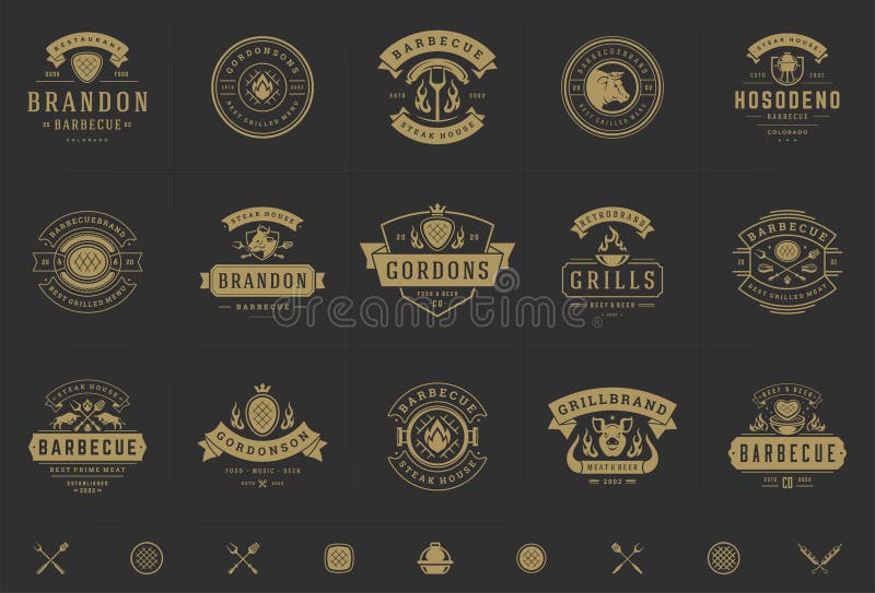 Grill and Barbecue Logos Set Vector Illustration Steak House or ...