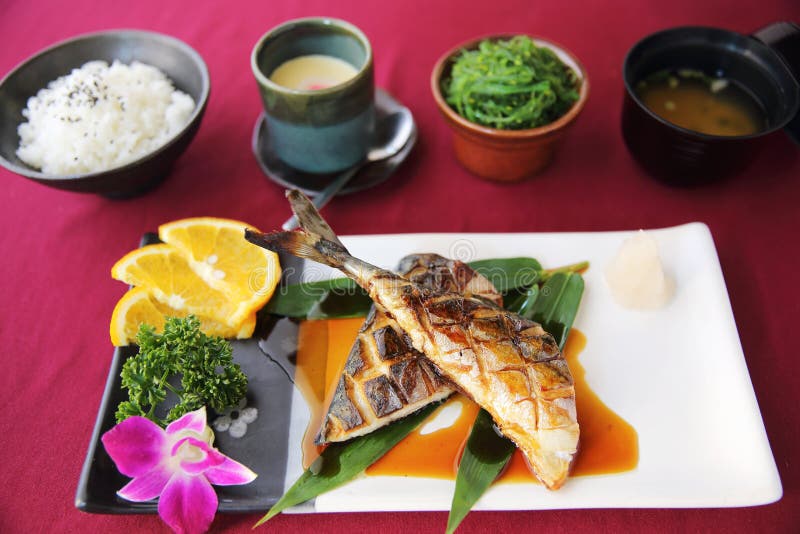 Grill Mackarel fish set , japanese food royalty free stock image Grill Mackarel fish set , japanese food royalty free stock image