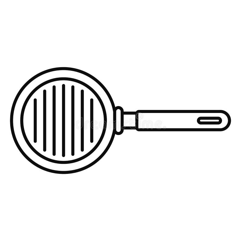 Grill Pan Icon, Outline Style Stock Vector Illustration of cook, card