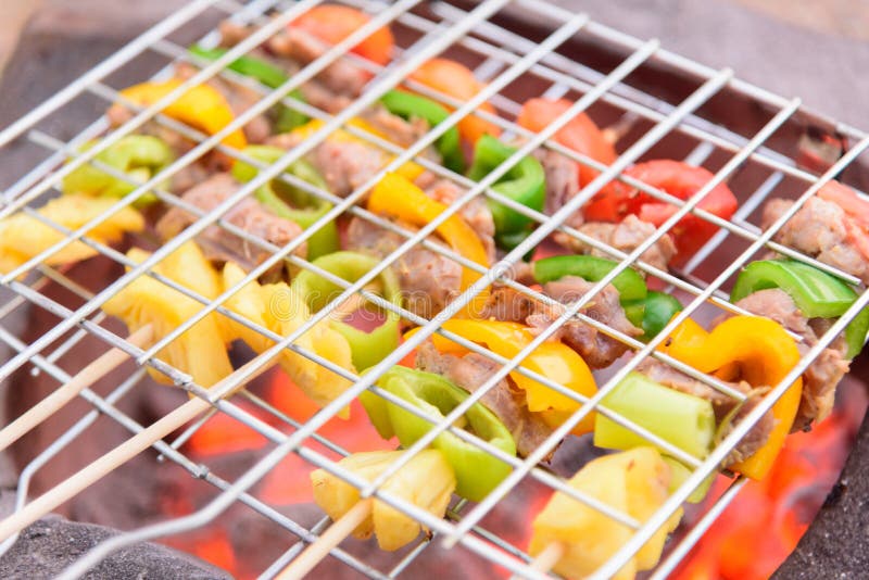 Grill the Pork Barbecue with Fire on the Stove Stock Image Image of grilling, meat 238173733