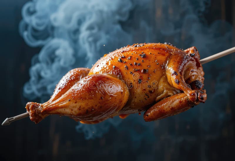 Grillad kyckling på skuva med rökutsökt kulinarisk presentation stock illustrationer