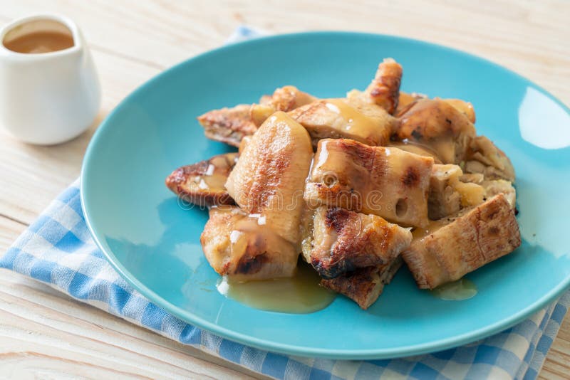 Grilled Bananas with Coconut Caramel Sauce Stock Image Image of