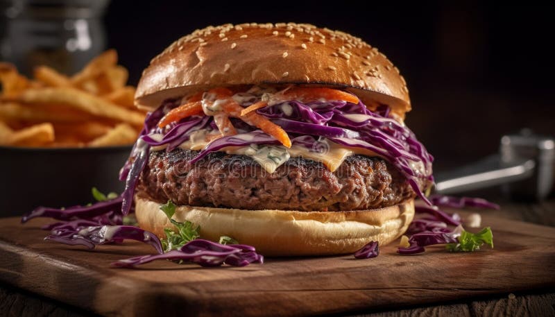 Grilled Beef Burger with Cheese and Fries Generated by AI Stock Image ...