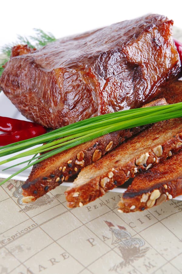 Grilled beef on dish stock photo. Image of pork, grilled 15149284