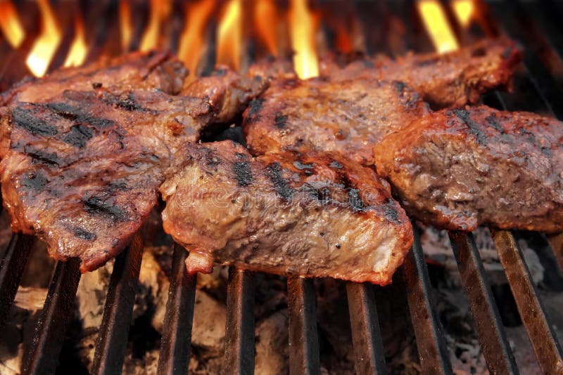 Beef Steak on the Grill with Flames. Stock Photo Image of grill, fire 26454122