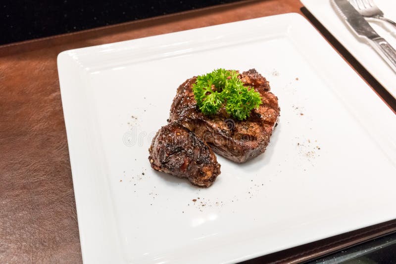 Grilled Beef Steaks with Spices on White Plate Stock Photo Image of