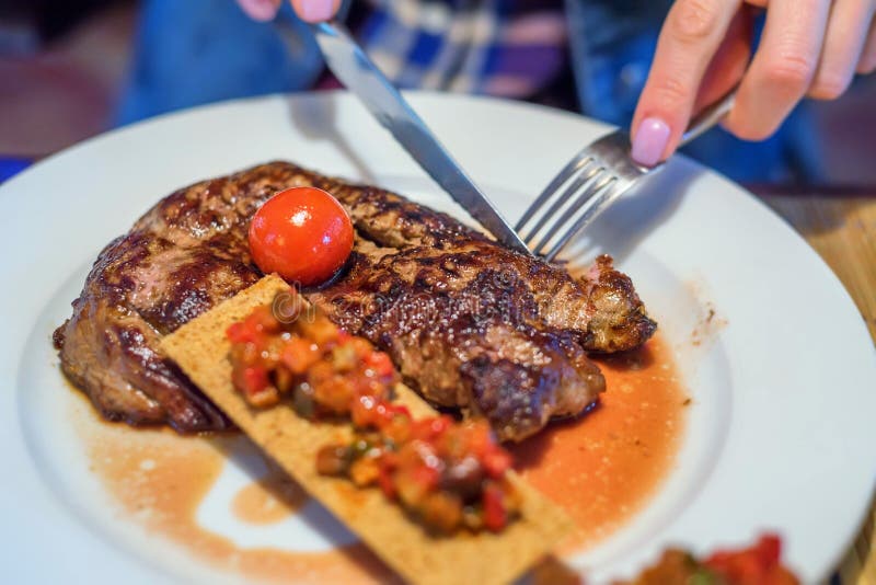 Grilled Beef with Tomato and Bruschetta Stock Image Image of grill