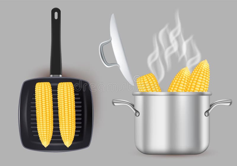 Grilled and boiled sweet corn, vector isolated illustration