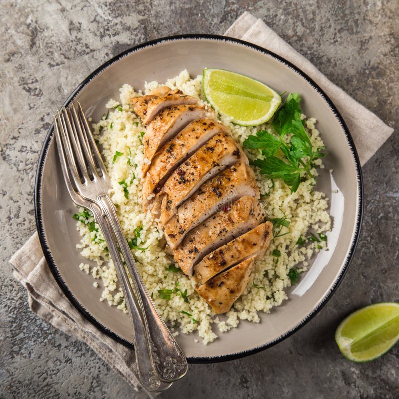 Grilled Chicken Breast with Herb Couscous Stock Photo - Image of ...