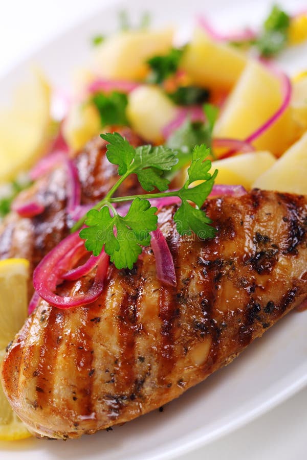Grilled Chicken Breast with Fresh Mango Salsa Stock Image Image of