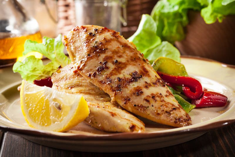 Grilled Chicken Breasts Served with Grilled Paprika Stock Image Image