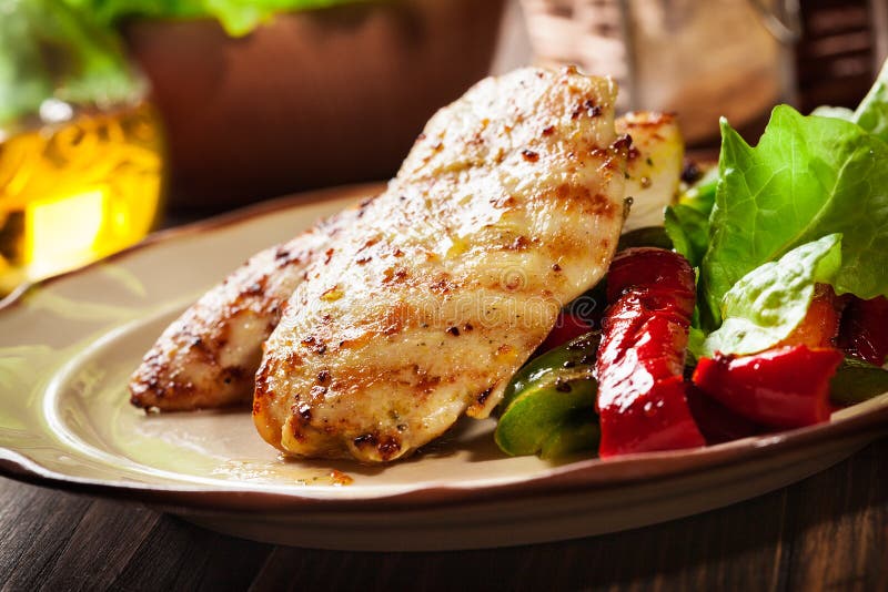 Grilled Chicken Breasts Served with Grilled Paprika Stock Image Image