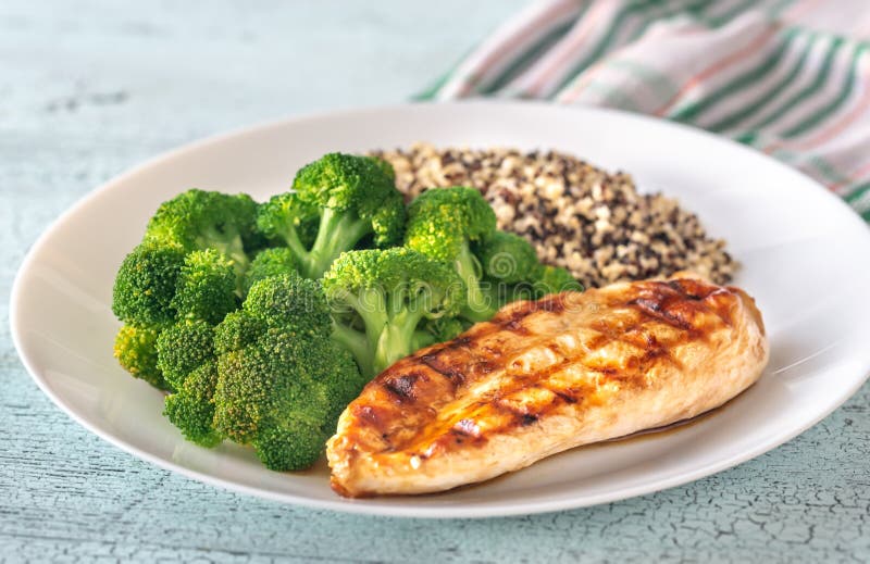 Grilled Chicken with Broccoli and Quinoa Stock Photo - Image of cuisine