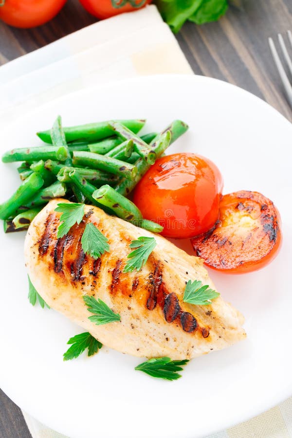 Grilled Chicken with Green Beans and Tomatoes Stock Image Image of