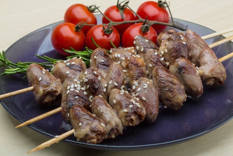 Grilled Chicken Hearts Barbecue Stock Image Image of meal, plate