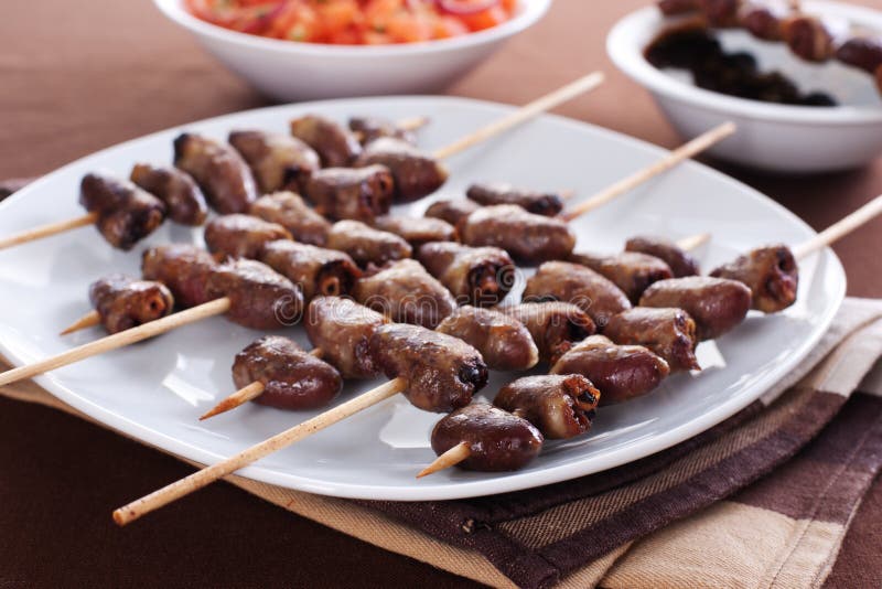 Grilled Chicken Hearts On Skewers Stock Photo Image of meal, japanese
