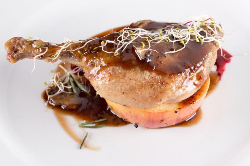 Grilled Chicken Leg Caramelized Apple Stock Photos Free & Royalty