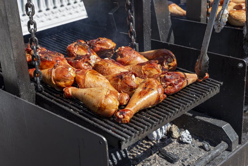 Grilled Chicken Legs on the Grill Stock Photo Image of meat, fire