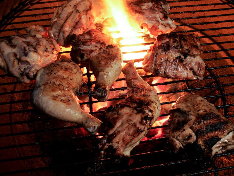 Raw Chicken Legs and Thighs on an Open Flame Stock Photo Image of