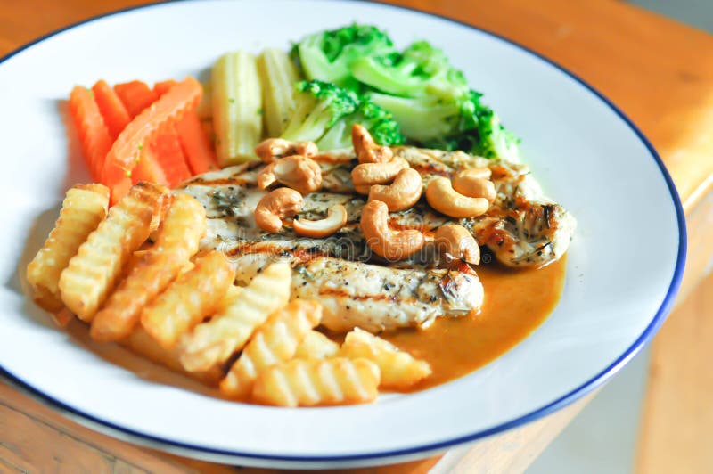 Grilled Chicken or Chicken Steak with Gravy Sauce , French Fries and