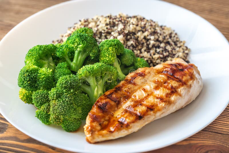 Grilled Chicken with Broccoli and Quinoa Stock Photo - Image of grill