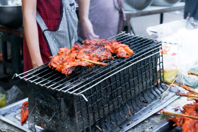 Grilled Chicken Street Food in Thai Style for Sale Stock Image - Image