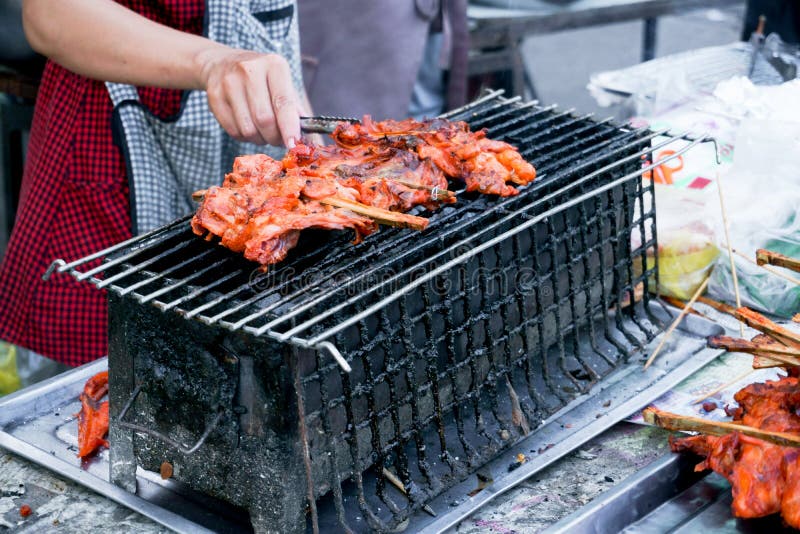 Grilled Chicken Street Food in Thai Style for Sale Stock Photo - Image