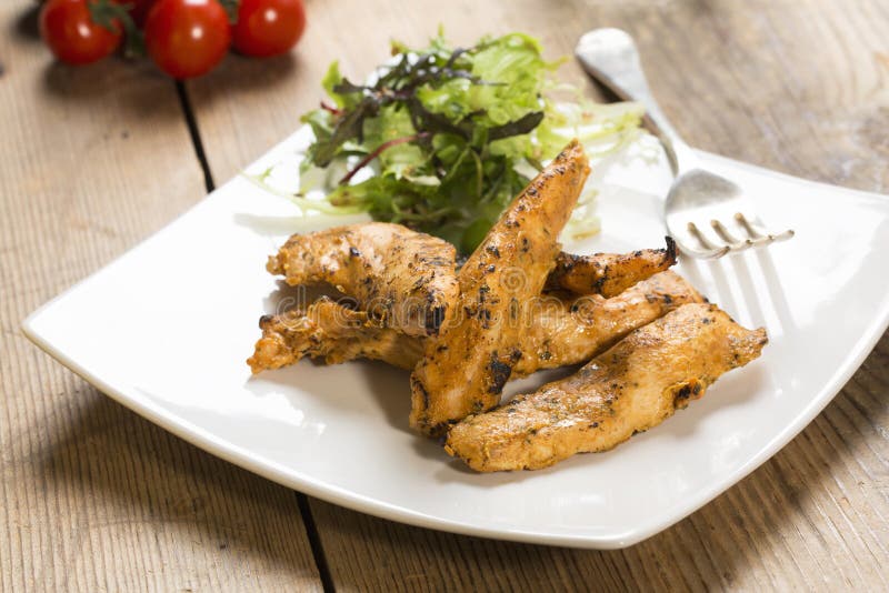Grilled Chicken Strips with Side Salad Stock Image Image of herbs