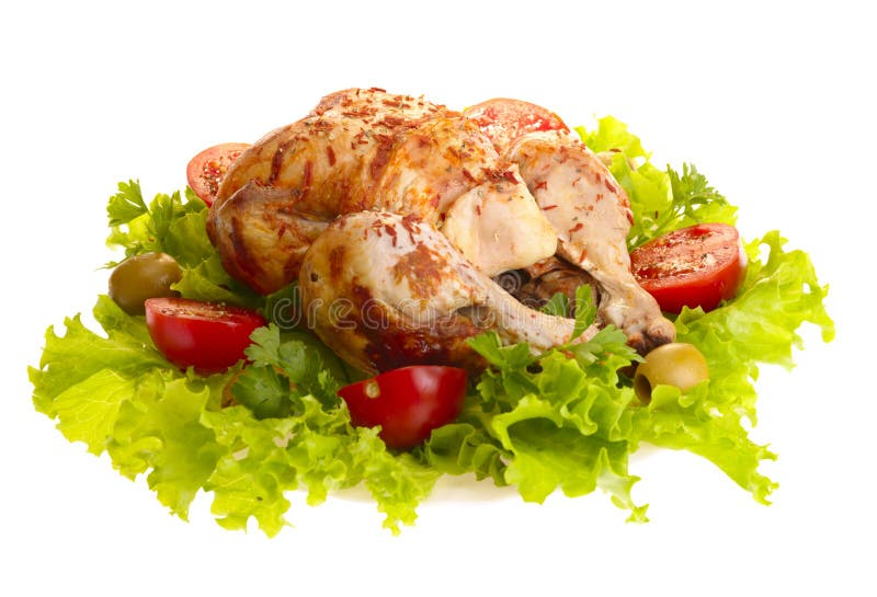 Grilled chicken whole with vegetables