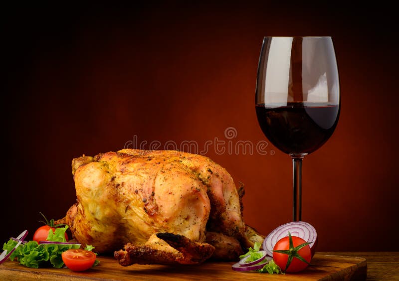 Grilled chicken and wine stock image. Image of snack 35896947