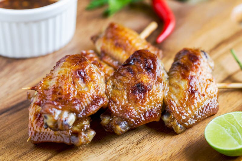 Grilled Chicken Wings with Chili Sauce Stock Photo Image of barbecue