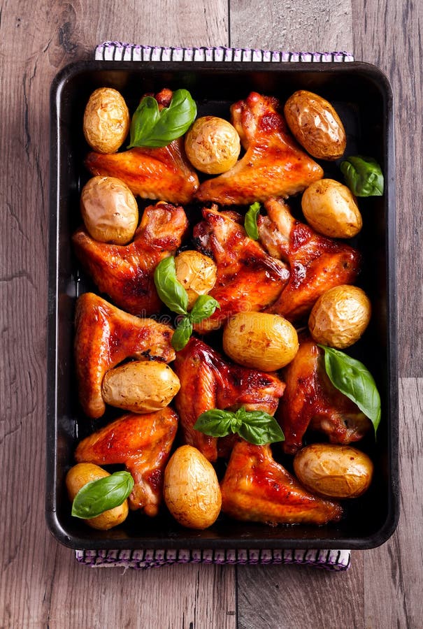 Grilled Chicken Wings and Potato Stock Photo Image of spicy
