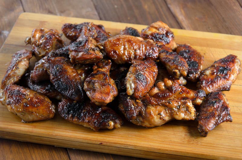 Grilled Chicken Wings on the Wood Stock Image Image of brown