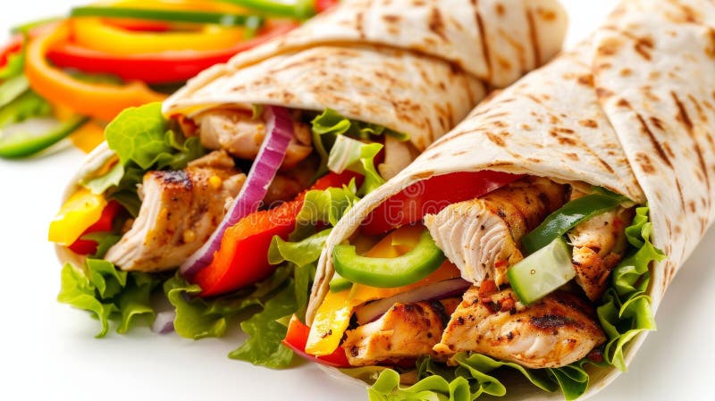 Grilled Chicken Wraps with Fresh Vegetables and Tortilla, Close-up ...