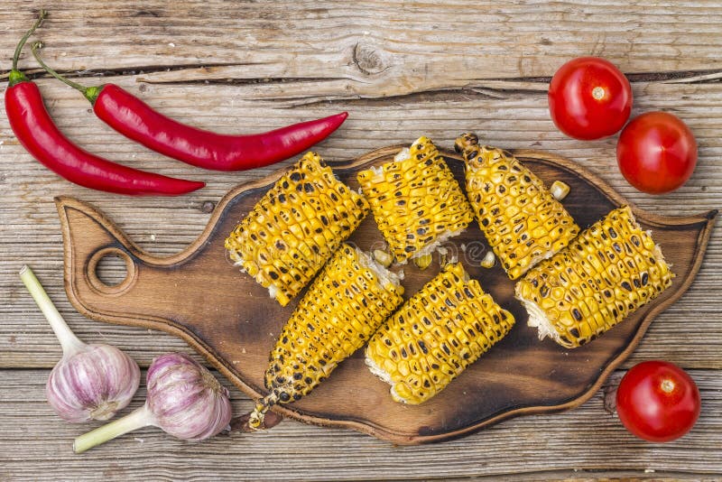 Grilled Corn, Chili Peppers, Tasty Grilled Corn, Stock Photo Image of