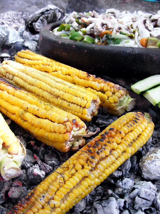 Grilled corn and vegetables