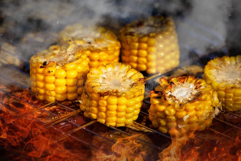 Grilled Corn. Vegetables Grilled Corn on the Hot Stove Stock Photo