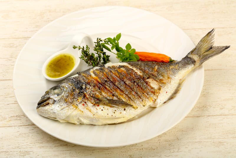 Grilled dorado fish stock image. Image of cooking, dish 116448907