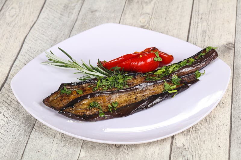 Grilled Eggplant with Bell Pepper Stock Photo Image of healthy, lunch