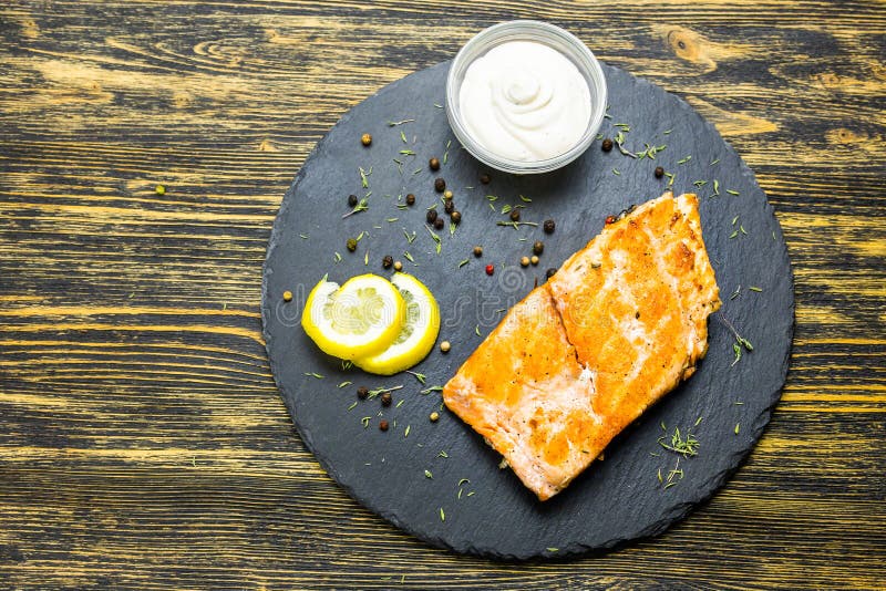 Grilled Fish Fillet with with White Sauce Stock Image Image of