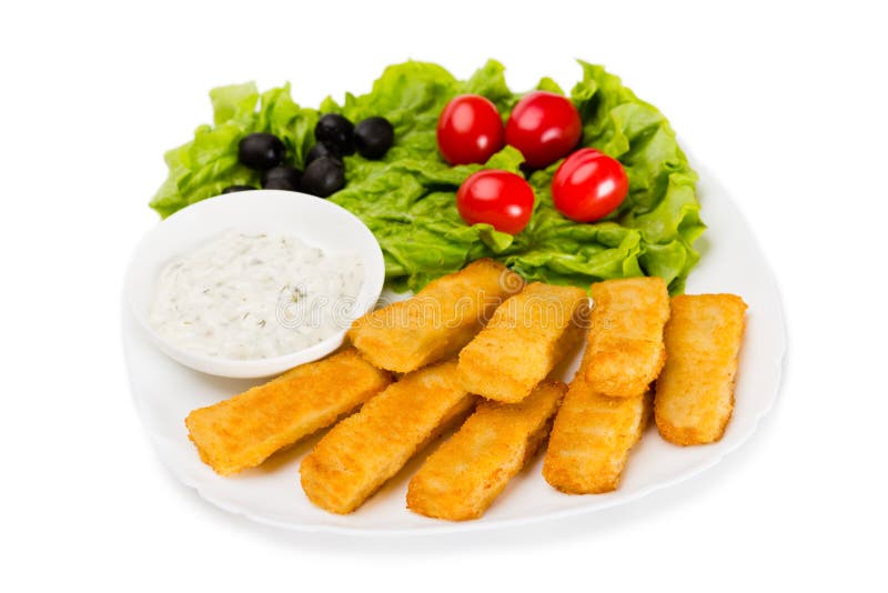 Grilled Fish Fingers with Vegetables Stock Photo Image of seafood, salad 177654800