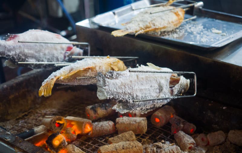 Grilled Fish Street Food at Thailand Stock Image - Image of barbecue