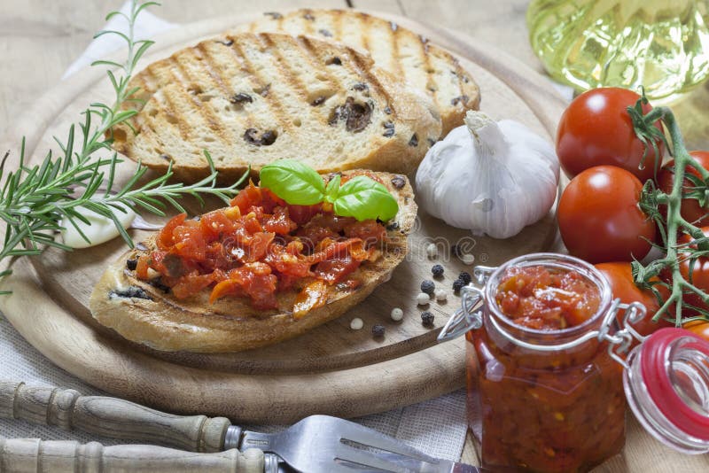 Grilled Garlic Bread with Italian Bruschetta Stock Image Image of
