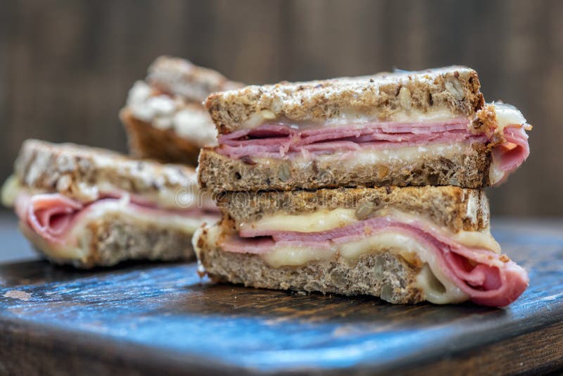 A Grilled Ham and Swiss Cheese Sandwich Stock Image - Image of crispy ...