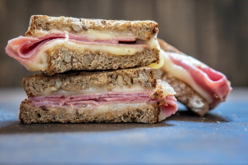 A Grilled Ham and Swiss Cheese Sandwich Stock Image Image of crispy