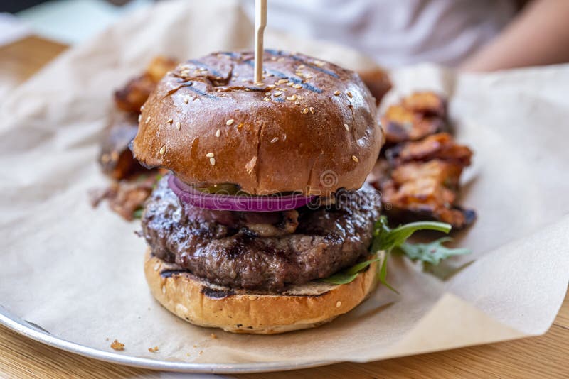 Grilled Hamburger with Lettuce Stock Photo Image of snack, fried